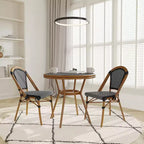 Emma & Oliver Soie Indoor/Outdoor Bistro Style 31.5 in. Table with PE Rattan, Glass Top, and Two Chairs - Metal Frame