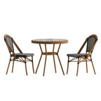 Emma & Oliver Soie Indoor/Outdoor Bistro Style 31.5 in. Table with PE Rattan, Glass Top, and Two Chairs - Metal Frame