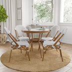 Merrick Lane Celia Bistro Style Table with Glass Top, PE Rattan, 2 Stack Chairs, and Bamboo Finished Metal Frame for Indoor/Outdoor Use