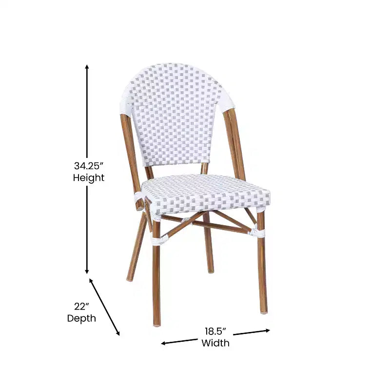 Merrick Lane Celia Bistro Style Table with Glass Top, PE Rattan, 2 Stack Chairs, and Bamboo Finished Metal Frame for Indoor/Outdoor Use