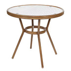 Merrick Lane Celia Bistro Style Table with Glass Top, PE Rattan, 2 Stack Chairs, and Bamboo Finished Metal Frame for Indoor/Outdoor Use