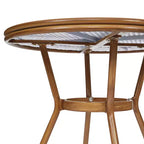 Merrick Lane Celia Bistro Style Table with Glass Top, PE Rattan, 2 Stack Chairs, and Bamboo Finished Metal Frame for Indoor/Outdoor Use
