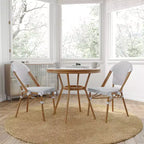 Merrick Lane Celia Bistro Style Table with Glass Top, PE Rattan, 2 Stack Chairs, and Bamboo Finished Metal Frame for Indoor/Outdoor Use