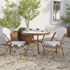 Merrick Lane Celia Bistro Style Table with Glass Top, PE Rattan, 2 Stack Chairs, and Bamboo Finished Metal Frame for Indoor/Outdoor Use
