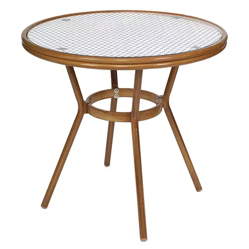 Merrick Lane Celia Bistro Style Table with Glass Top, PE Rattan, 2 Stack Chairs, and Bamboo Finished Metal Frame for Indoor/Outdoor Use