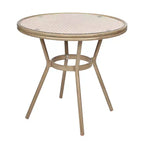 Merrick Lane Celia Bistro Style Table with Glass Top, PE Rattan, 2 Stack Chairs, and Bamboo Finished Metal Frame for Indoor/Outdoor Use