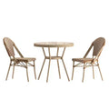 Merrick Lane Celia Bistro Style Table with Glass Top, PE Rattan, 2 Stack Chairs, and Bamboo Finished Metal Frame for Indoor/Outdoor Use