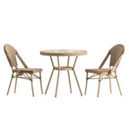 Merrick Lane Celia Bistro Style Table with Glass Top, PE Rattan, 2 Stack Chairs, and Bamboo Finished Metal Frame for Indoor/Outdoor Use