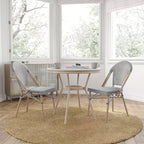 Merrick Lane Celia Bistro Style Table with Glass Top, PE Rattan, 4 Stack Chairs, and Bamboo Finished Metal Frame for Indoor/Outdoor Use