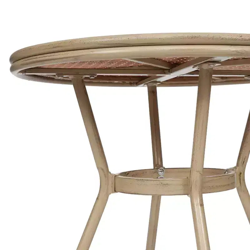 Merrick Lane Celia Bistro Style Table with Glass Top, PE Rattan, 4 Stack Chairs, and Bamboo Finished Metal Frame for Indoor/Outdoor Use