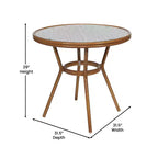 Emma & Oliver Colmar Indoor/Outdoor Bistro Style 31.5 in. Table with Black & White PE Rattan, Glass Top, and Two Chairs - Natural Frame