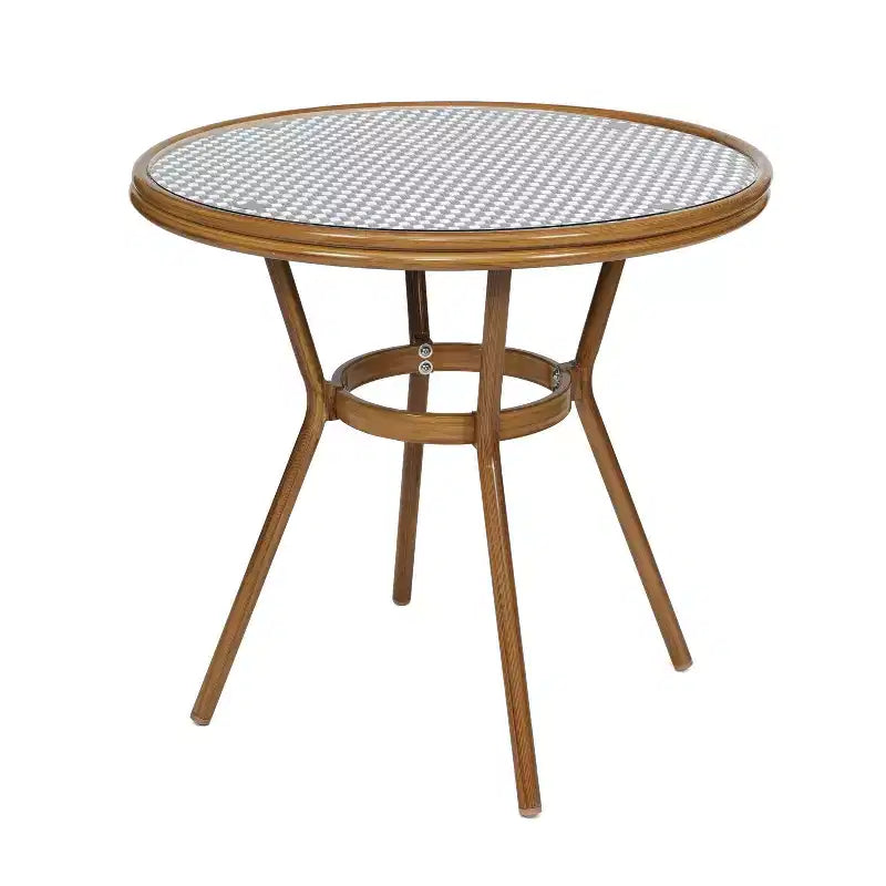Merrick Lane Sacha Bistro Style Table with Glass Top, PE Rattan, 4 Stack Chairs, and Bamboo Finished Metal Frame for Indoor/Outdoor Use