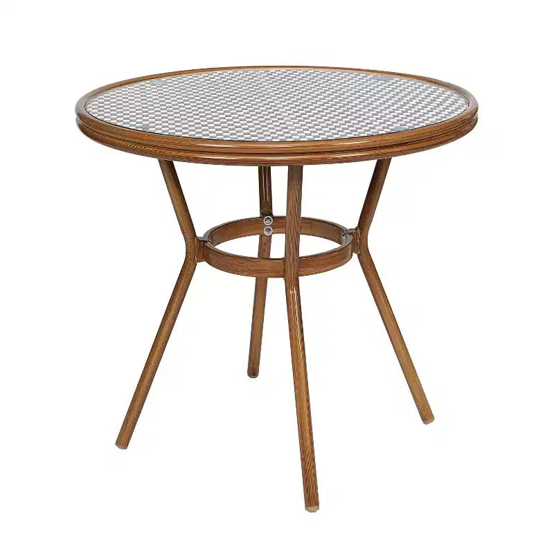 Merrick Lane Sacha Bistro Style Table with Glass Top, PE Rattan, 4 Stack Chairs, and Bamboo Finished Metal Frame for Indoor/Outdoor Use