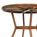 Merrick Lane Sacha Bistro Style Table with Glass Top, PE Rattan, 4 Stack Chairs, and Bamboo Finished Metal Frame for Indoor/Outdoor Use