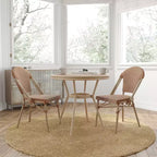 Merrick Lane Mael Bistro Style Table with Glass Top, Textilene, 2 Stack Chairs, and Bamboo Finished Metal Frame for Indoor/Outdoor Use