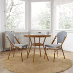 Merrick Lane Mael Bistro Style Table with Glass Top, Textilene, 2 Stack Chairs, and Bamboo Finished Metal Frame for Indoor/Outdoor Use