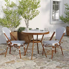 Merrick Lane Mael Bistro Style Table with Glass Top, Textilene, 2 Stack Chairs, and Bamboo Finished Metal Frame for Indoor/Outdoor Use