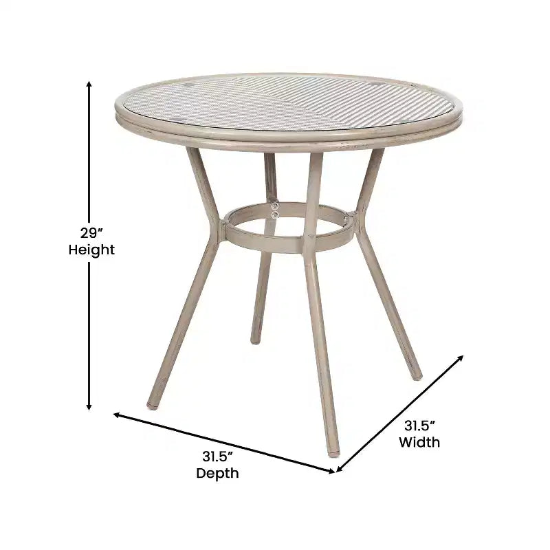 Merrick Lane Mael Bistro Style Table with Glass Top, Textilene, 2 Stack Chairs, and Bamboo Finished Metal Frame for Indoor/Outdoor Use