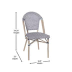 Merrick Lane Mael Bistro Style Table with Glass Top, Textilene, 2 Stack Chairs, and Bamboo Finished Metal Frame for Indoor/Outdoor Use