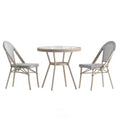 Merrick Lane Mael Bistro Style Table with Glass Top, Textilene, 2 Stack Chairs, and Bamboo Finished Metal Frame for Indoor/Outdoor Use