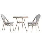 Merrick Lane Mael Bistro Style Table with Glass Top, Textilene, 2 Stack Chairs, and Bamboo Finished Metal Frame for Indoor/Outdoor Use