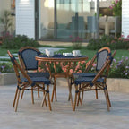 Emma & Oliver Soie Indoor/Outdoor Bistro Style 31.5 in. Table with PE Rattan, Glass Top, and Four Chairs - Metal Frame