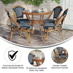 Emma & Oliver Soie Indoor/Outdoor Bistro Style 31.5 in. Table with PE Rattan, Glass Top, and Four Chairs - Metal Frame