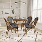 Emma & Oliver Soie Indoor/Outdoor Bistro Style 31.5 in. Table with PE Rattan, Glass Top, and Four Chairs - Metal Frame