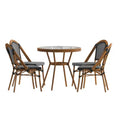 Emma & Oliver Soie Indoor/Outdoor Bistro Style 31.5 in. Table with PE Rattan, Glass Top, and Four Chairs - Metal Frame