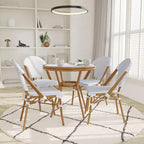 Emma & Oliver Colmar Indoor/Outdoor Bistro Style 31.5 in. Table with PE Rattan, Glass Top, and Four Chairs - Metal Frame
