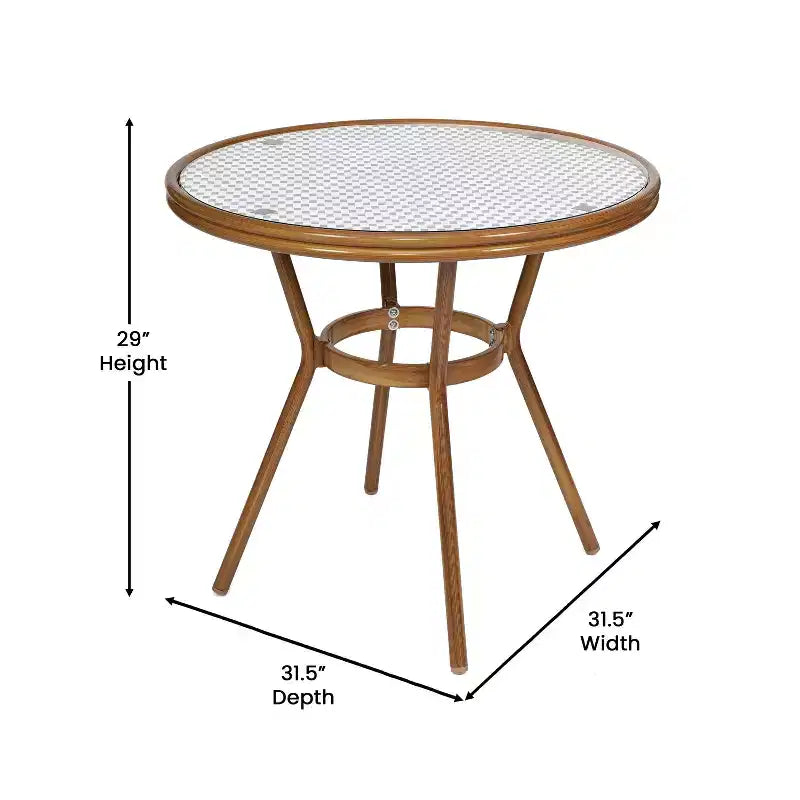 Emma & Oliver Colmar Indoor/Outdoor Bistro Style 31.5 in. Table with PE Rattan, Glass Top, and Four Chairs - Metal Frame