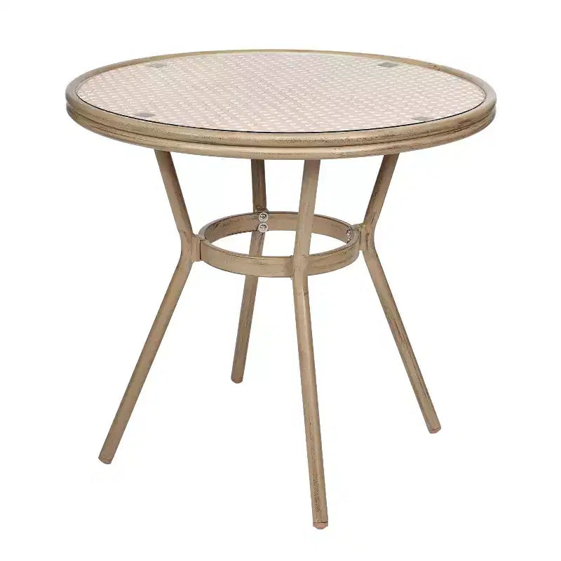 Emma & Oliver Colmar Indoor/Outdoor Bistro Style 31.5 in. Table with PE Rattan, Glass Top, and Four Chairs - Metal Frame