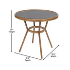 Merrick Lane Mael Bistro Style Table with Glass Top, Textilene, 4 Stack Chairs, and Bamboo Finished Metal Frame for Indoor/Outdoor Use
