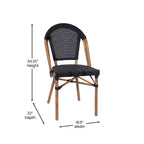 Merrick Lane Mael Bistro Style Table with Glass Top, Textilene, 4 Stack Chairs, and Bamboo Finished Metal Frame for Indoor/Outdoor Use