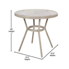 Merrick Lane Mael Bistro Style Table with Glass Top, Textilene, 4 Stack Chairs, and Bamboo Finished Metal Frame for Indoor/Outdoor Use