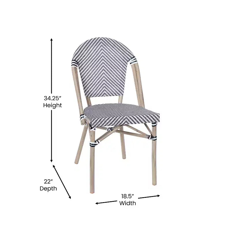 Merrick Lane Mael Bistro Style Table with Glass Top, Textilene, 4 Stack Chairs, and Bamboo Finished Metal Frame for Indoor/Outdoor Use
