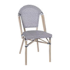 Merrick Lane Mael Bistro Style Table with Glass Top, Textilene, 4 Stack Chairs, and Bamboo Finished Metal Frame for Indoor/Outdoor Use