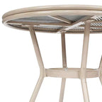 Merrick Lane Mael Bistro Style Table with Glass Top, Textilene, 4 Stack Chairs, and Bamboo Finished Metal Frame for Indoor/Outdoor Use