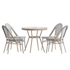Merrick Lane Mael Bistro Style Table with Glass Top, Textilene, 4 Stack Chairs, and Bamboo Finished Metal Frame for Indoor/Outdoor Use