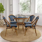 Merrick Lane Sacha Bistro Style Table with Glass Top, PE Rattan, 2 Stack Chairs, and Bamboo Finished Metal Frame for Indoor/Outdoor Use