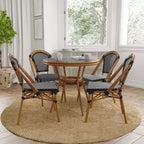Merrick Lane Sacha Bistro Style Table with Glass Top, PE Rattan, 2 Stack Chairs, and Bamboo Finished Metal Frame for Indoor/Outdoor Use