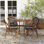 Merrick Lane Sacha Bistro Style Table with Glass Top, PE Rattan, 2 Stack Chairs, and Bamboo Finished Metal Frame for Indoor/Outdoor Use