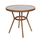 Merrick Lane Sacha Bistro Style Table with Glass Top, PE Rattan, 2 Stack Chairs, and Bamboo Finished Metal Frame for Indoor/Outdoor Use