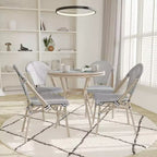 Emma & Oliver Massalia Indoor/Outdoor Bistro Style 31.5 in. Table with Textilene, Glass Top, and Four Chairs - Metal Frame
