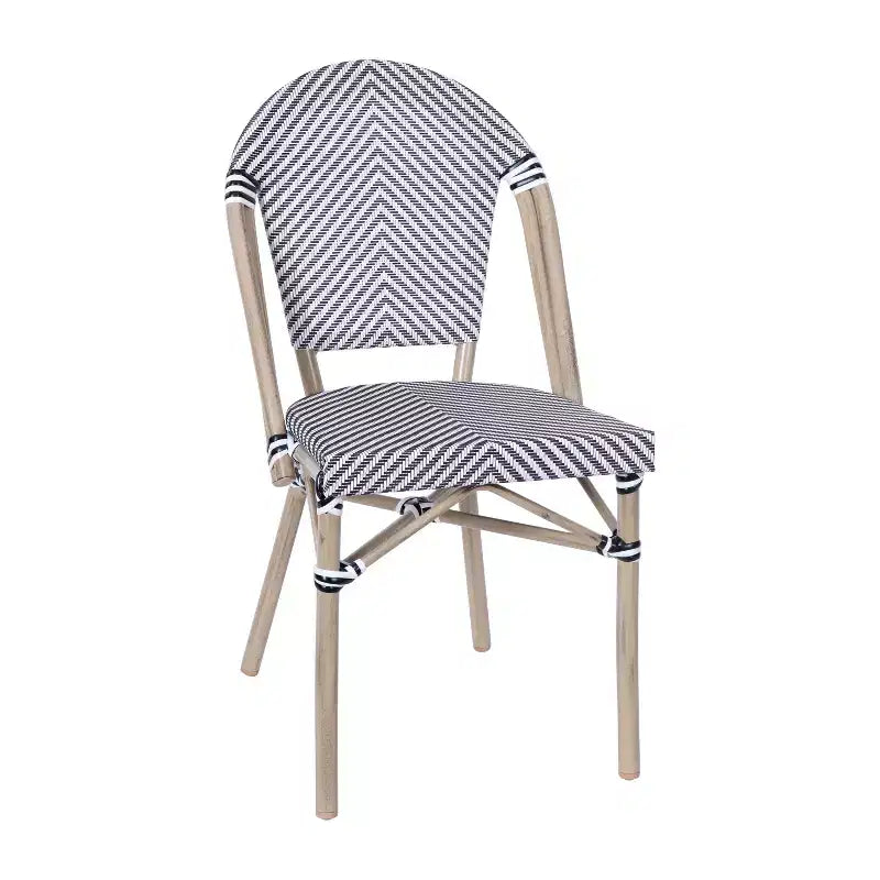 Emma & Oliver Massalia Indoor/Outdoor Bistro Style 31.5 in. Table with Textilene, Glass Top, and Four Chairs - Metal Frame