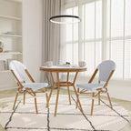 Emma & Oliver Colmar Indoor/Outdoor Bistro Style 31.5 in. Table with PE Rattan, Glass Top, and Two Chairs - Metal Frame