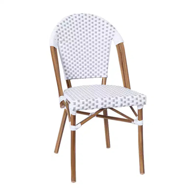 Emma & Oliver Colmar Indoor/Outdoor Bistro Style 31.5 in. Table with PE Rattan, Glass Top, and Two Chairs - Metal Frame