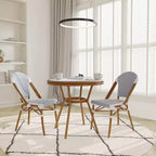 Emma & Oliver Colmar Indoor/Outdoor Bistro Style 31.5 in. Table with PE Rattan, Glass Top, and Two Chairs - Metal Frame
