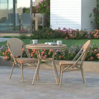 Emma & Oliver Colmar Indoor/Outdoor Bistro Style 31.5 in. Table with PE Rattan, Glass Top, and Two Chairs - Metal Frame