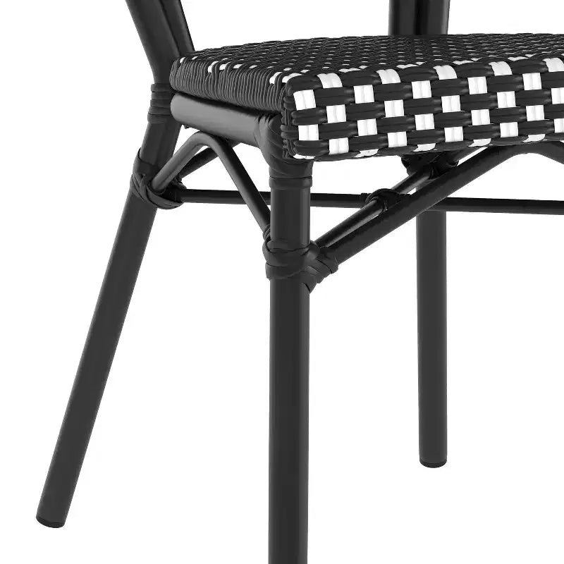 Merrick Lane Celia Stacking Thonet Bistro Style Chair, PE Rattan Seat, and Metal Frame for Indoor/Outdoor Use